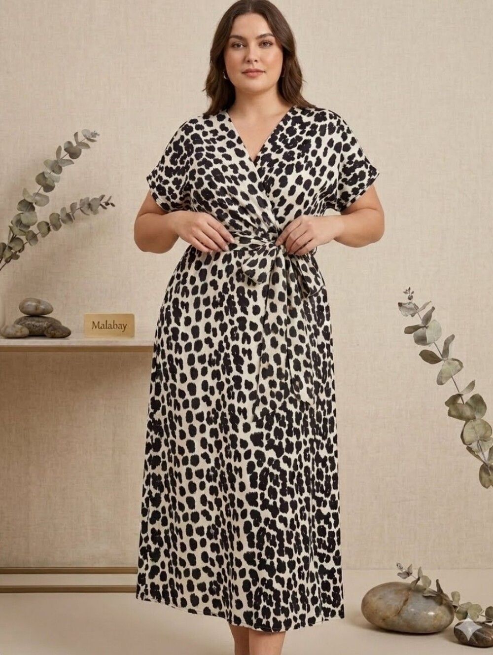"Jane" Malabay Women's Leopard Print Faux Wrap Maxi Dress Size Large